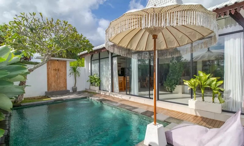 For Sale Leasehold - White villa joglo style with rice field views  in  Canggu - Bali