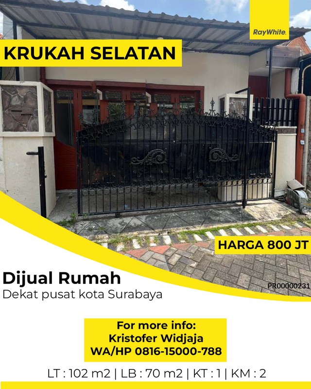 Dijual Rumah Krukah Selatan Wonokromo Surabaya Dekat Pusat Kota