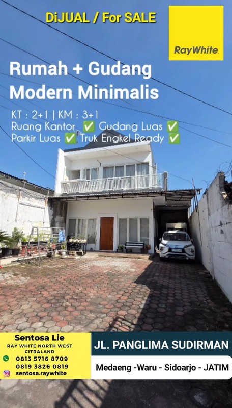 Dijual 475 m2 Rumah Jalan Panglima Sudirman - Medaeng - Waru - Sidoarjo Jawa Timur - Full Furnished Modern - Ada Gudang Luas - Akses Truk Engkel 
