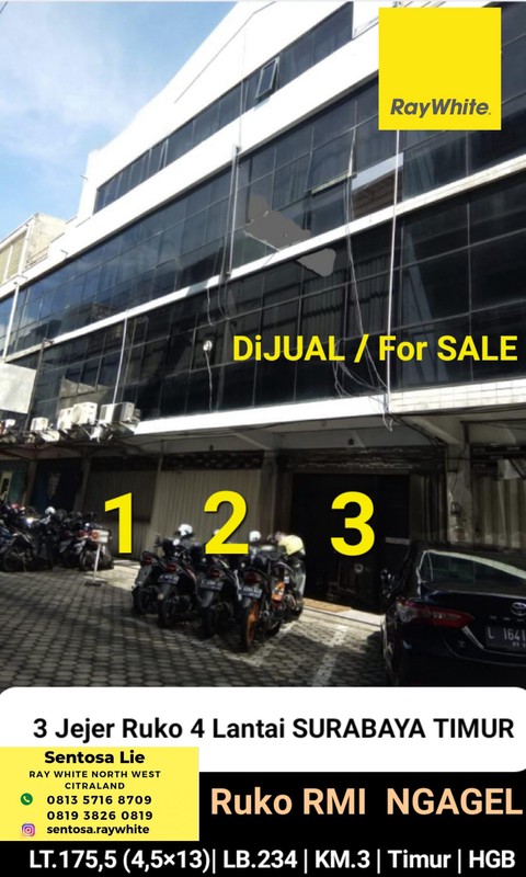 Dijual 3 Jejer Ruko RMI Ngagel - Ngagel Jaya Selatan - Surabaya Timur - Spesial Total Lebar 13,5 Meter Dekat Raya Manyar, Raya Nginden