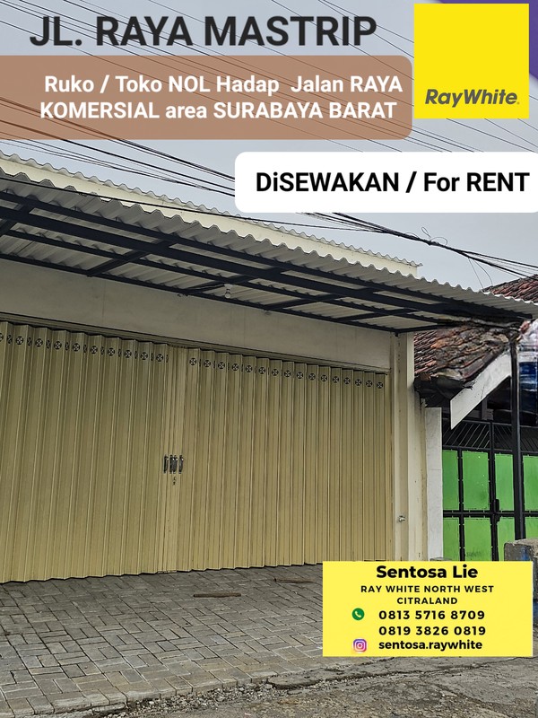 Disewakan Ruko Nol Jalan Raya Mastrip - Jajar Tunggal - Wiyung - Surabaya Barat - Komersial Area Lebar 7 Meter - Dekat 2 Akses Jalan Tol