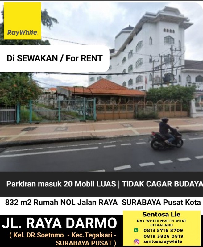 Disewakan Rumah Komersial Surabaya Pusat Di Jalan Raya Darmo - Dr. Soetomo - Tegalsari - Hadap Nol Jalan Raya Kembar - Tidak Cagar Budaya - Parkiran Masuk 20 Mobil Luas - Surat Shm - Dekat Mc Donald R
