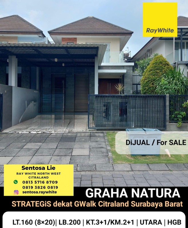 Murah Luas Dijual Rumah Graha Natura Dekat G Walk Citraland, Sekolah Margie, Sekolah Cambridge, Pakuwon Mall, Ptc