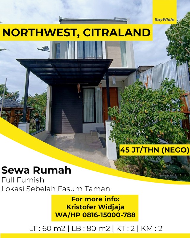 Disewakan Rumah Northwest Citraland Utara Full Furnish Siap Huni