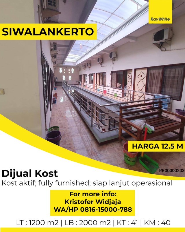 Rumah Kost Aktif Dijual di Siwalankerto Surabaya Area Kampus dan Industri
