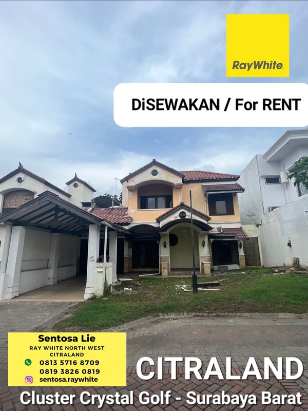 MURAH  Disewakan 280 m2 Rumah Crystal Golf Citraland Surabaya - Kondisi Kosongan - Garasi Carport 2 Mobil