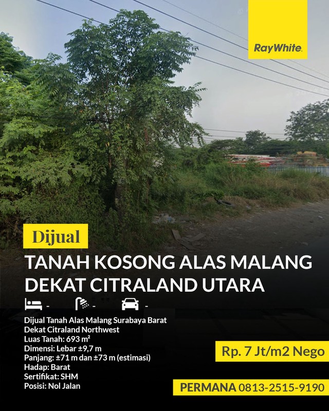 Dijual Tanah Alas Malang Surabaya Barat Dekat Citraland Northwest 