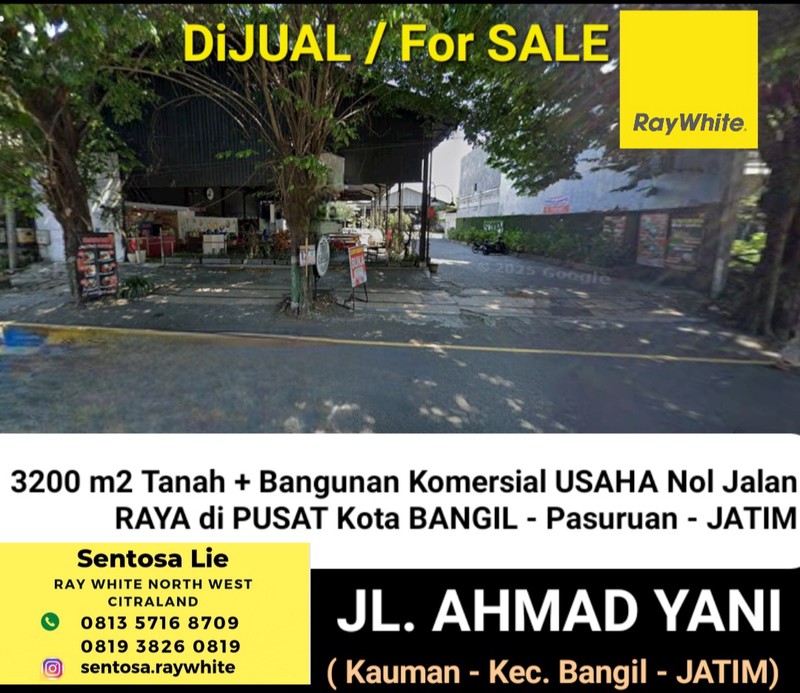 Dijual 3200 m2 Tanah Plus Bangunan Usaha Pusat Kota Bangil - Pasuruan Jawa Timur - Nol Jalan A Yani - Kauman - Cocok Buat Segala Usaha - Parkiran Luas 