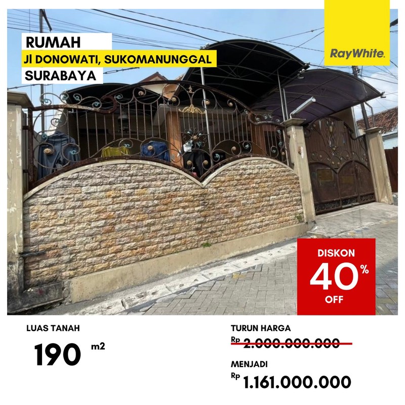 Dijual Rumah di Jl Donowati Sukomanunggal Surabaya