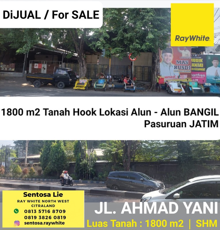 Dijual 1800 m2 Tanah Hook Komersial area di Alun - Alun Bangil Pasuruan Jawa Timur - Jalan Ahmad Yani - Cocok Buat Segala Usaha - Strategis Row Jalan Besar - SHM