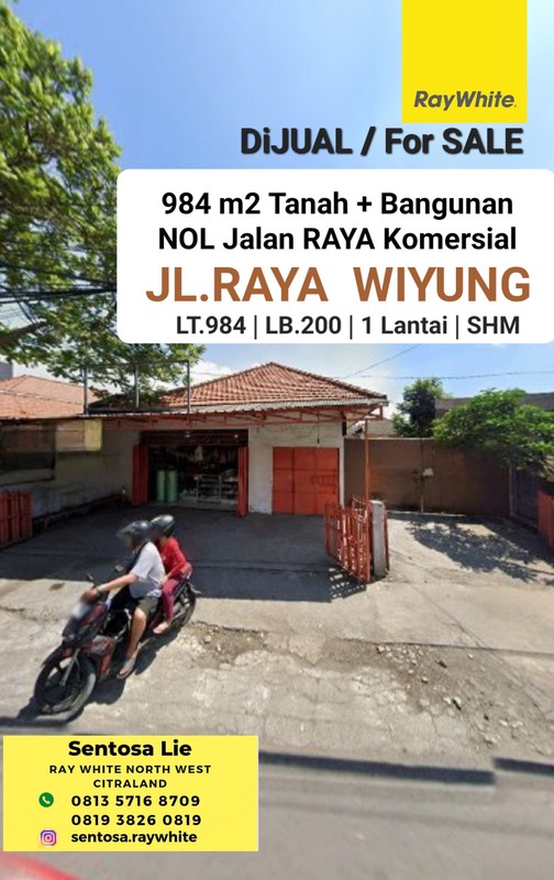 Dijual 984 m2 Tanah Bangunan Komersial Jalan Raya Wiyung - Nol Jalan Raya Surabaya Barat Dekat Taman Pondok Indah, Akses Tol Gunungsari - Surat SHM