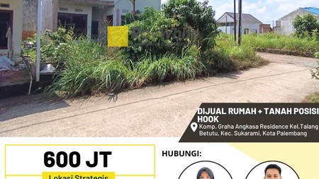 Dijual Rumah + Tanah Posisi Hook di Komp. Graha Angkasa Residence Kel.Talang Betutu, Kec. Sukarami, Kota Palembang