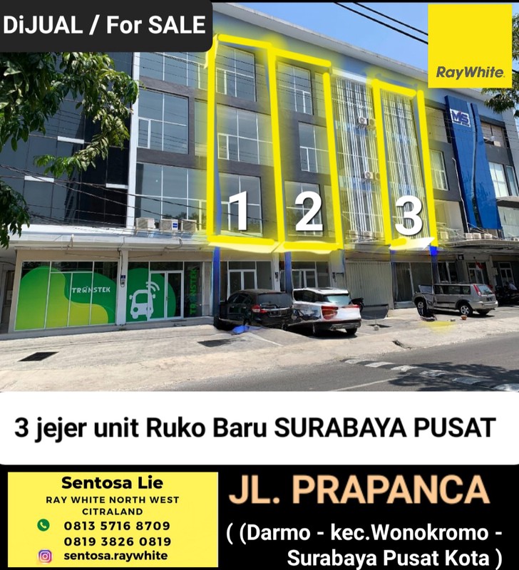 Dijual Jejer 3 Ruko Surabaya Pusat Kota - Jalan Prapanca - Baru Modern 4 Lantai- Parkiran Luas Dekat Bank Bca Diponegoro, Dr.soetomo, Wr Supratman