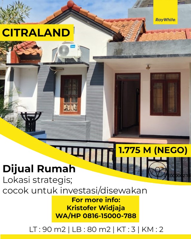 Rumah Dijual di Alam Hijau Citraland Sambikerep Surabaya Barat Cocok Investasi dan Disewakan