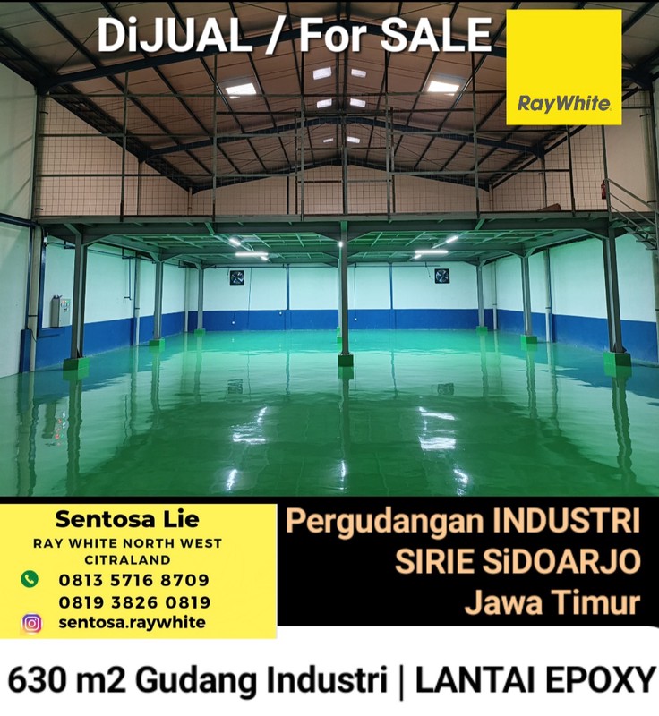 Dijual 630 m2 Gudang Kawasan Industri Sirie Sidoarjo Jatim - Lantai Epoxy - Akses Truk Kontainer