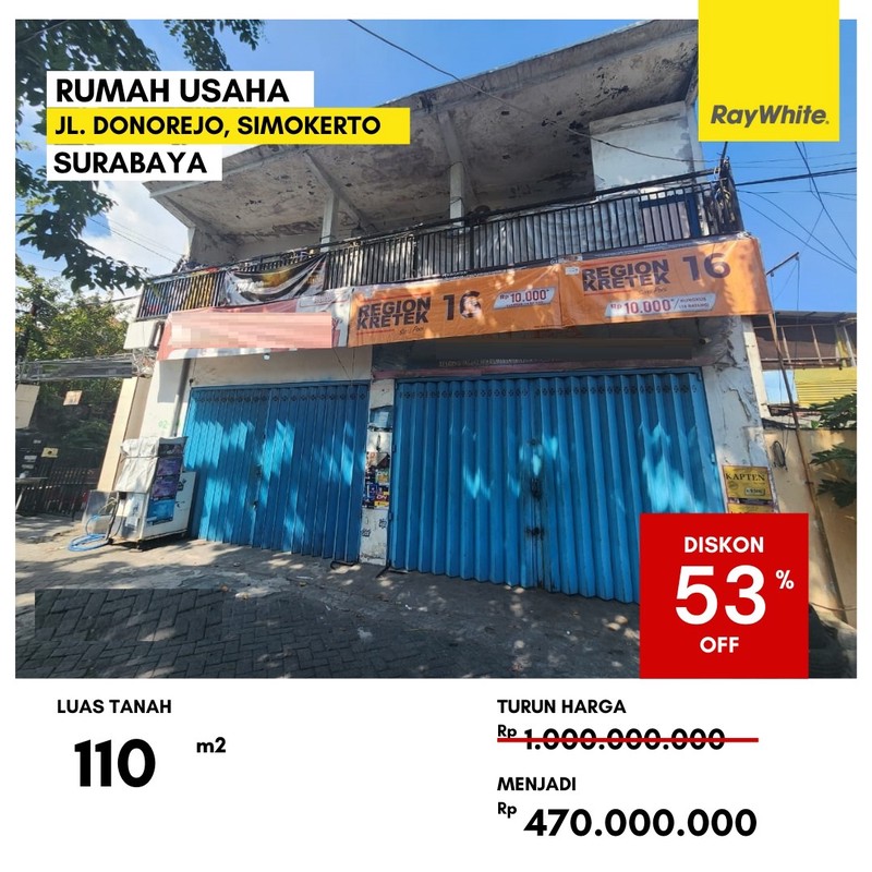 Dijual Murah Rumah Usaha di Jl Donorejo Simokerto Surabaya