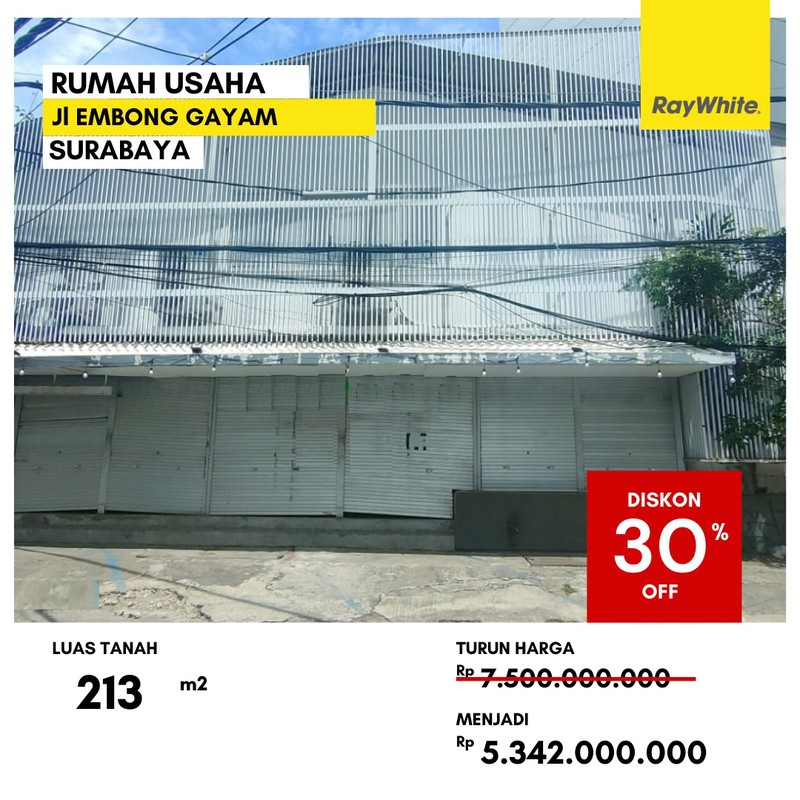 Dijual Rumah Usaha di Jl Embong Gayam Surabaya Pusat
