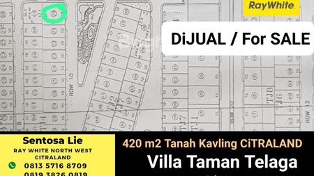 Dijual Tanah Kavling Hook Villa Taman Telaga Citraland Surabaya Barat Special Lokasi Depan Taman - Hook ( Selatan- Timur )