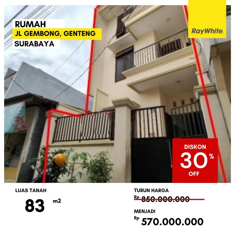 Dijual Rumah Lelang di Jalan Gembong Genteng Surabaya