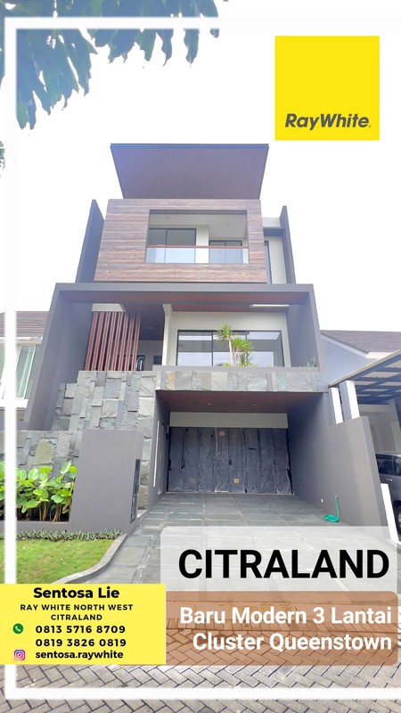 Dijual Rumah Baru Queenstown Citraland Surabaya Barat - New Modern Mewah 3 Lantai - Garasi Carport Masuk 6 Mobil Luas - Dekat Gwalk Citraland, Sekolah Ciputra, Pakuwon Mall