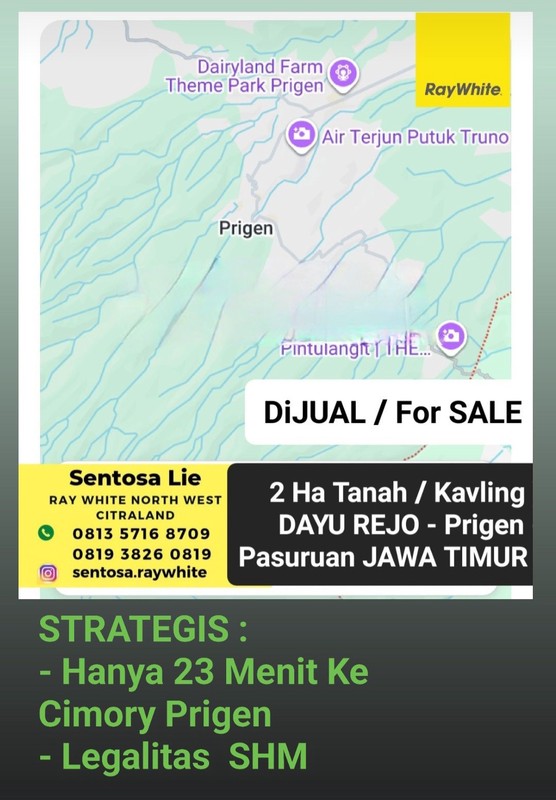 MURAH Dijual 2 Ha Tanah Prigen Pasuruan Jawa Timur Area Dayurejo - Strategis Cuma 23 Menit Ke Cimory Prigen - Surat Shm