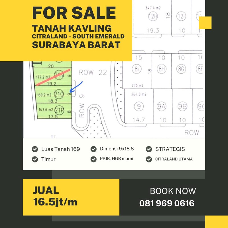Dijual Tanah South Emrald Citraland Surabaya Barat 