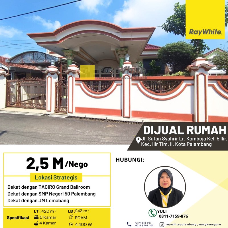 Dijual Rumah di Jl. Sutan Syahrir Lr. Kamboja Kel. 5 Ilir, Kec. Ilir Tim. II, Kota Palembang