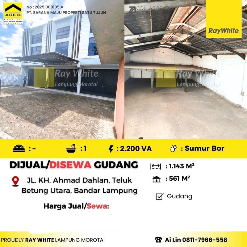 Dijual gudang di Teluk Betung