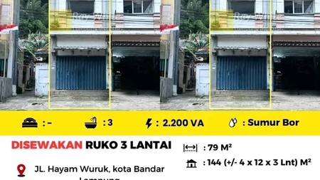 Disewakan Ruko 3 Lantai Berlokasi di JL. Hayam Wuruk, kota Bandar Lampung