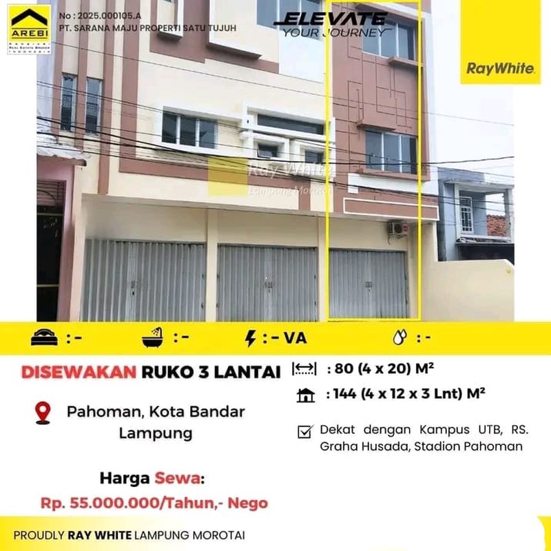 Disewakan Ruko 3 Lantai Yang Berlokasi Di Pahoman, Kota Bandar Lampung