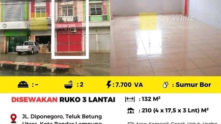 Disewakan Ruko 3 Lantai Berlokasi di JL. Diponegoro, Teluk Betung Utara, Kota Bandar Lampung