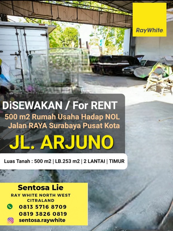 Disewakan Rumah Usaha Nol Jalan Raya Arjuno - Sawahan.- Surabaya Pusat Kota - Parkiran Luas Cocok Buat Segala Usaha , Resto, Cafe, Warkop, Minimarket, Ekspedisi, Showroom,. Bengkel, Workshop Dll