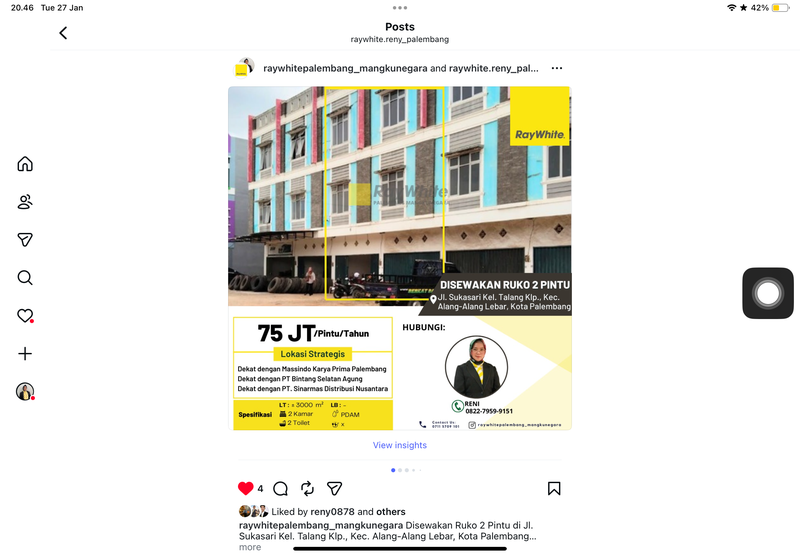 DISEWAKAN RUKO PINGGIR JALAN DI PUSAT KOTA