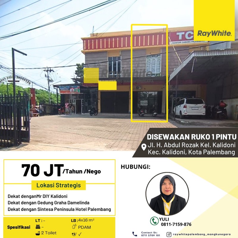 Disewakan Ruko 1 Pintu di Jl. H. Abdul Rozak Kel. Kalidoni Kec. Kalidoni, Kota Palembang
