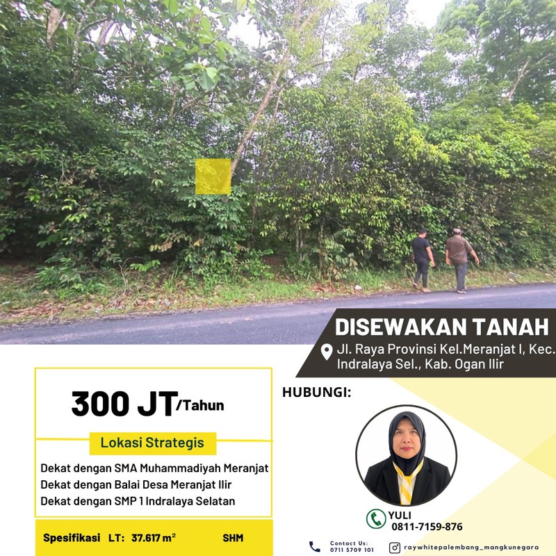 Disewakan Tanah di Jl. Raya Provinsi Kel. Meranjat I, Kec. Indralaya Sel., Kab. Ogan Ilir