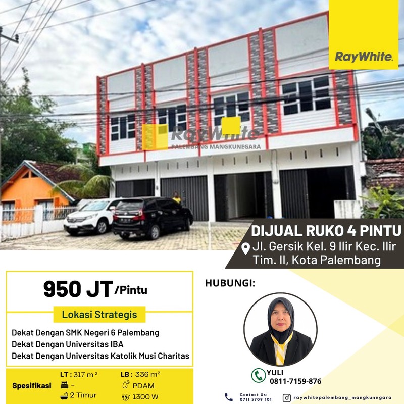 4 PINTU RUKO DIJUAL Jl. Gersik Kel. 9 Ilir Kec  Kota Palembang