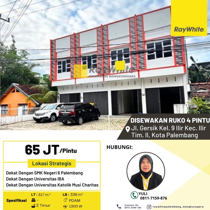 4 PINTU RUKO DI SEWAKAN  Jl. Gersik Kel. 9 Ilir Kec  Kota Palembang