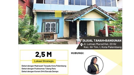 DIJUAL BEKAS KANTOR DEKAT DENGAN KOREM 044 GARUDA DEMPO