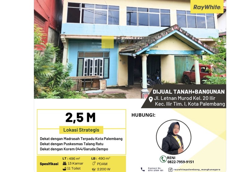 DIJUAL BEKAS KANTOR DEKAT DENGAN KOREM 044 GARUDA DEMPO