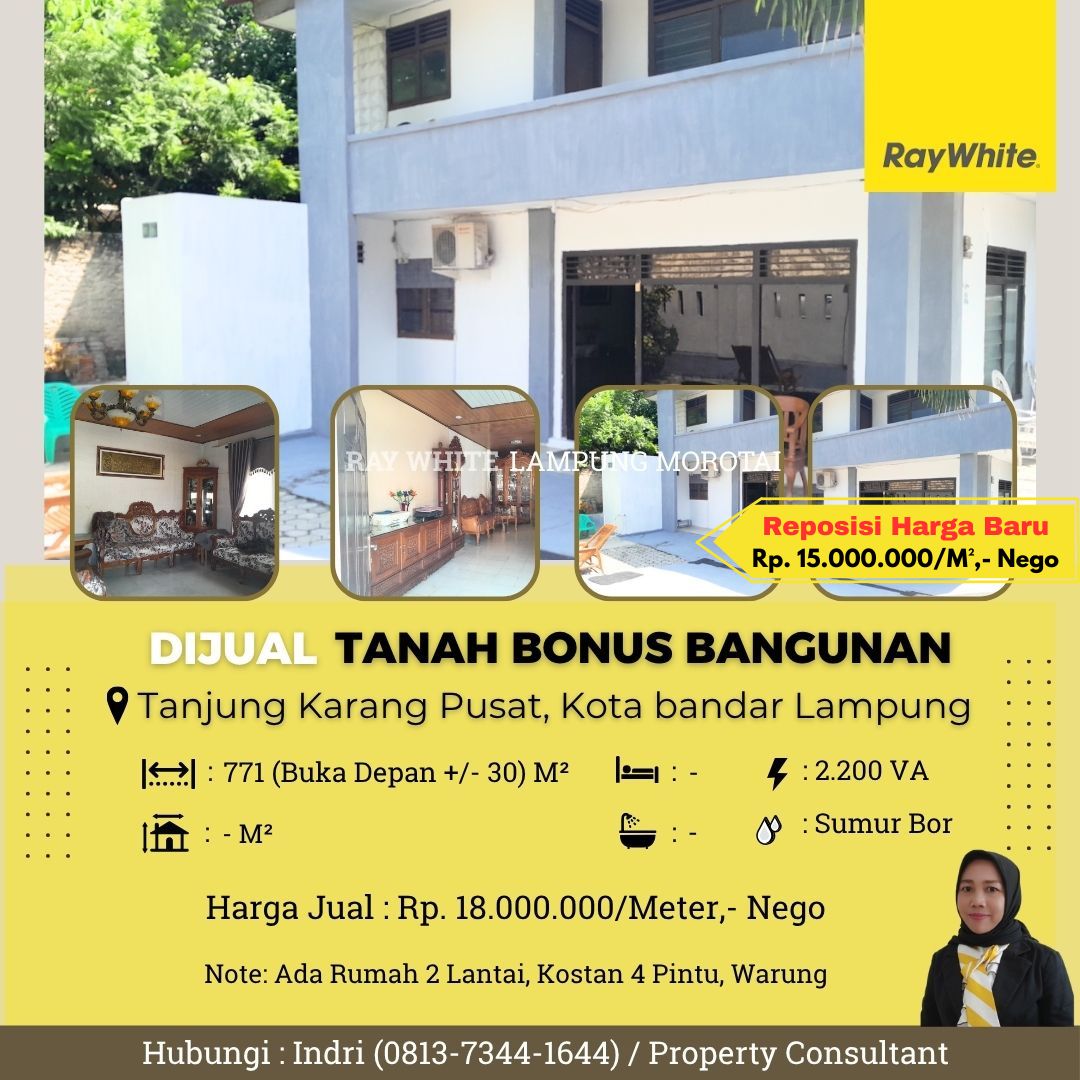 Dijual Cepat  Tanah Bonus Bangunan Rumah 2 Lantai, Kost-kosan 4 Pintu dan Kios Di Tanjung Karang Pusat