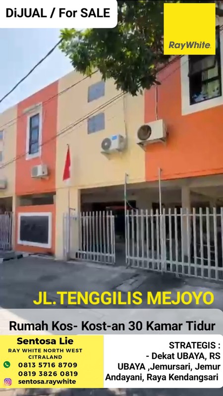 Dijual 478 m2 Rumah Kos Kostan Tenggilis Mejoyo Surabaya Timur - 30 Kamar Tidur - 3 Lantai - Aktif Operasional Dekat UBAYA, RS Ubaya, Jemursari, Kendangsari, Merr, Trans Mart Rungkut