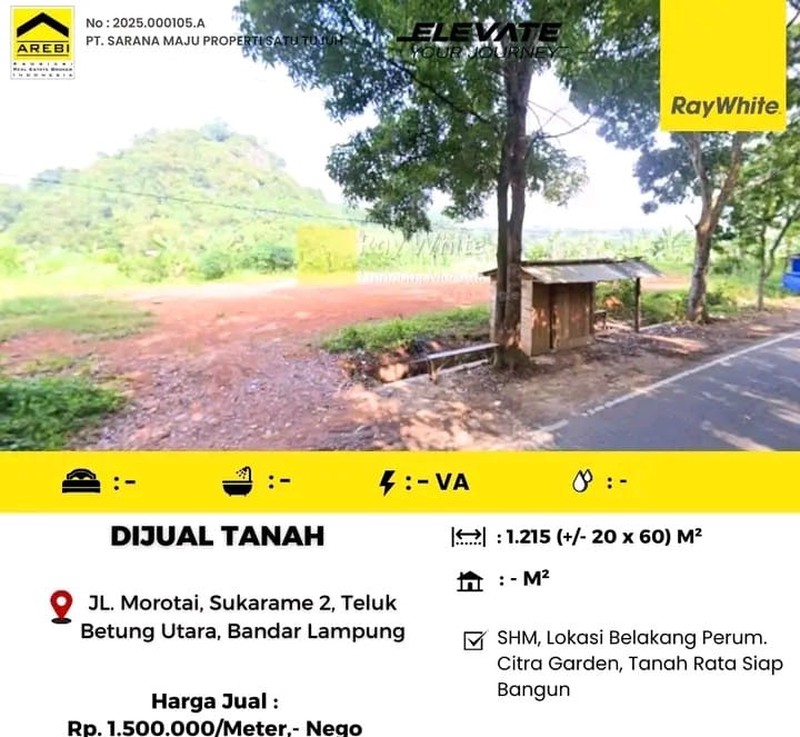 Dijual Tanah yang berlokasi di JL. Morotai, Sukarame 2, Teluk Betung Utara, Bandar Lampung