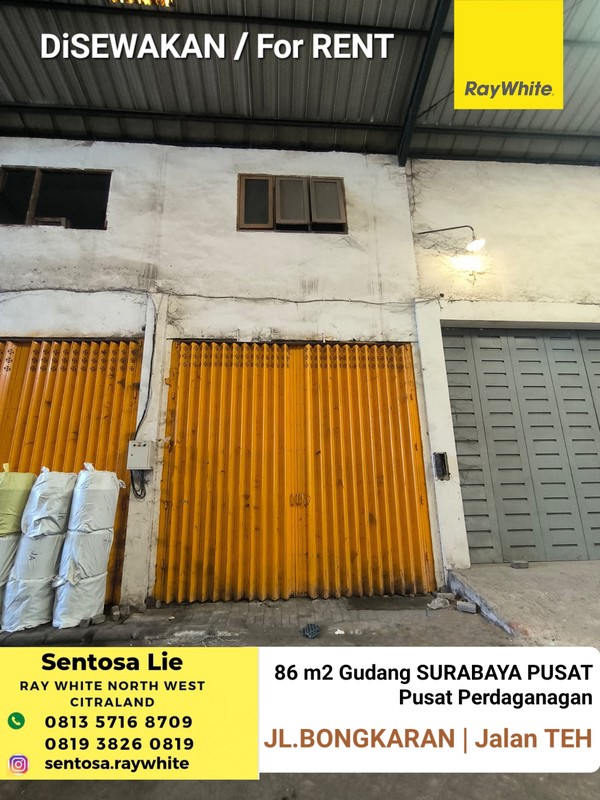 MURAH Disewakan 48 m2 Gudang Surabaya Pusat Jalan Teh  dekat Bongkaran  , Pabean Cantikan, Pasar Atom  - Akses Truk Tronton, Truk FUSO coxok buat Ekspedisi, gudang , Kantor 