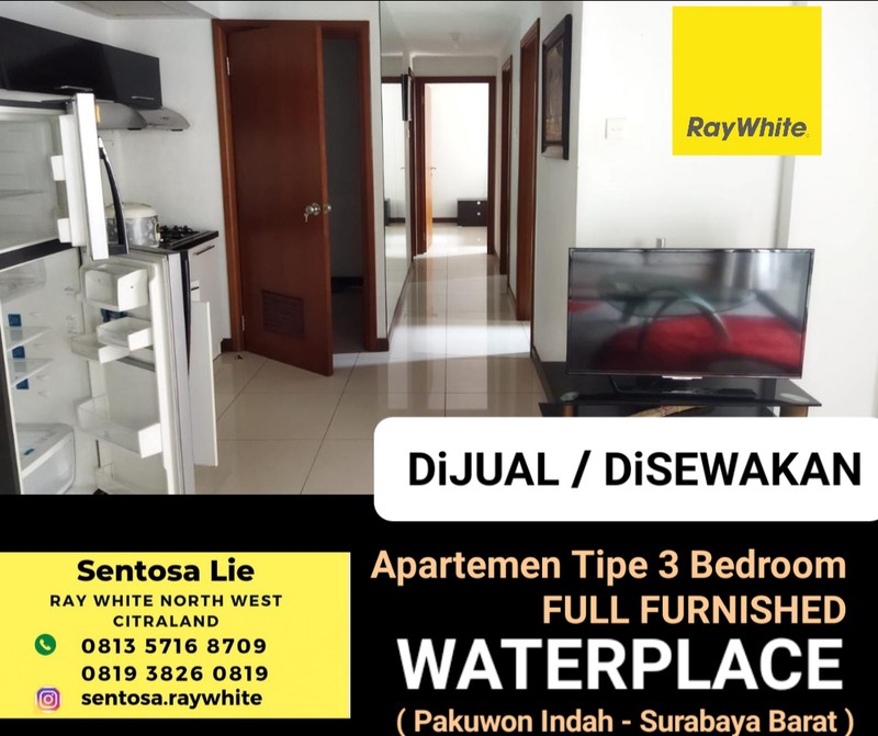 Dijual Apartemen Waterplace Residence Tipe 3 Bedroom Full Furnished Tower F Selangkah Ke Pakuwon Mall, Ptc, Supermall