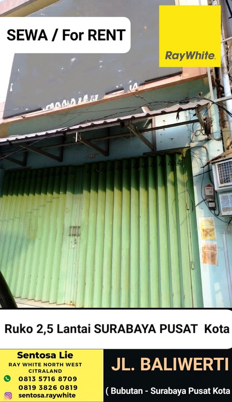 Disewakan Ruko Baliwerti Surabaya Pusat Kota - Bangunan 2,5 Lantai dekat BG Junction, Bubutan, Tembaan, Blauran 