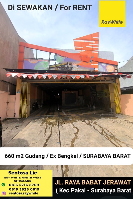 Disewakan 660 m2 Gudang Raya Babat Jerawat - Pakal - Benowo - Surabaya Barat - Hadap Nol Jalan Raya Kembar - Akses Truk Kontainer 40 Feet - Halaman Parkiran Mobil Luas