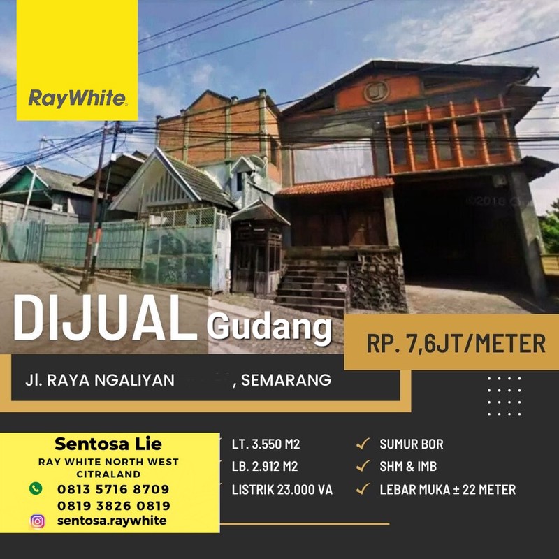 Dijual 3550 m2 Gudang Semarang Kota - Strategis Nol Jalan Raya Ngayilan - Semarang Barat -  Jawa Tengah Cocok Buat Komersial Area Hotel, Pusat Olahraga, Gedung Serbaguna, Showroom, Gudang, Kantor, Eks