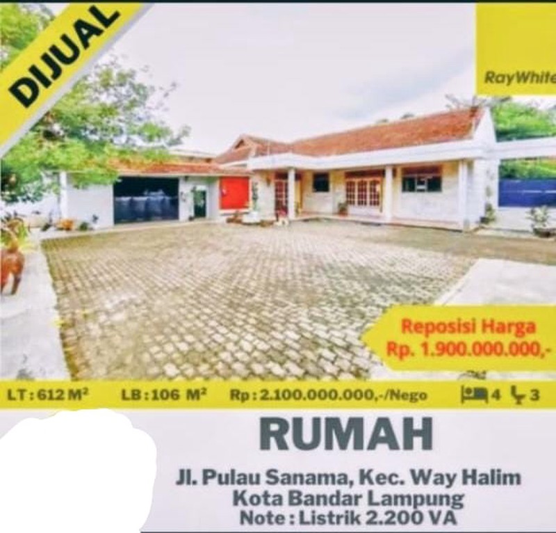 Dijual Rumah  berlokasi di Pulau Sanama, Kec. Way Halim Kota Bandar Lampung