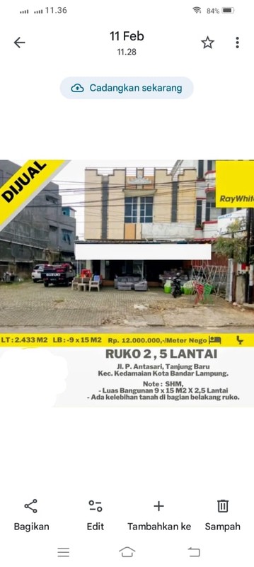Dijual Ruko 2.5 Lantai Berlokasi di Jl. Pangeran Antasari Kota Bandar Lampung