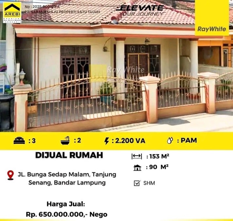 DIJUAL RUMAH DI JL.SEDAP MALAM TANJUNG SENANG KOTA BANDAR LAMPUNG